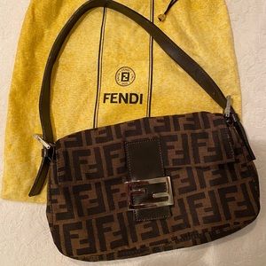 Authentic Fendi Brown Zucca Baguette Shoulder Bag
